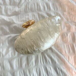 Seashell Clutch with Gold Accents and Chain Strap